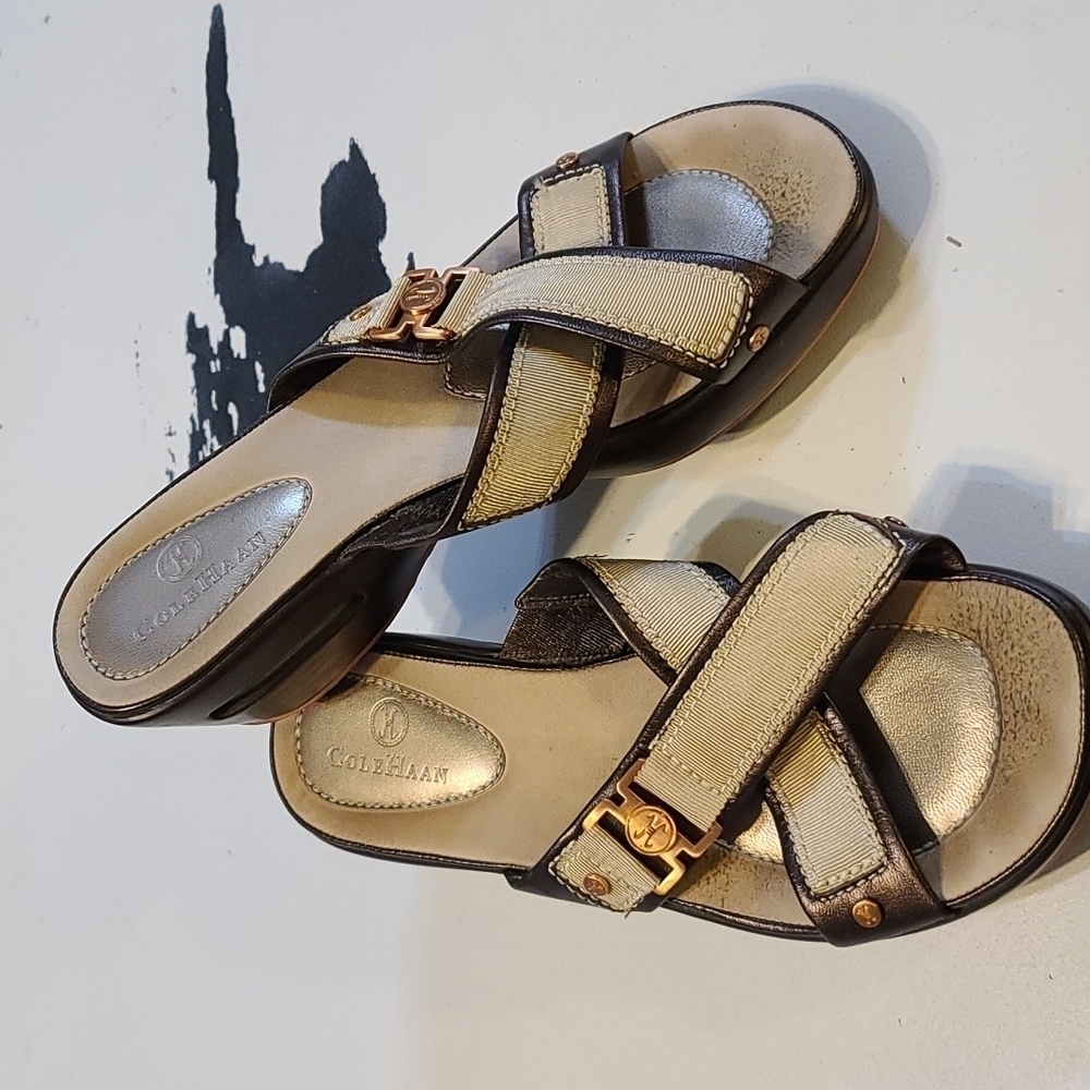 Cole Haan Women's Wedge Sandals Brown/Beige Nike Air‎ Soles Size 7.5 EUC